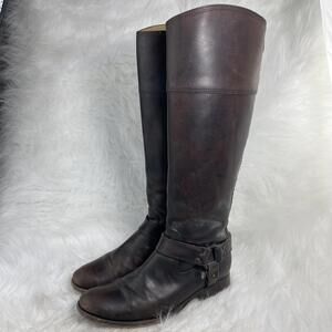 Frye Melissa Harness Boots Women’s Size 7 B Brown Leather Extended Calf 76929